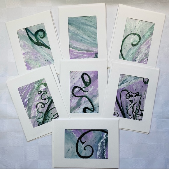 Hand Painted Frameable Abstract Watercolor Blank Greeting Cards Set of 7 - Picture 2 of 10